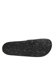 Dolce & Gabbana Black Leather Slides Sandals Beachwear Shoes