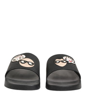 Dolce & Gabbana Black Leather Slides Sandals Beachwear Shoes