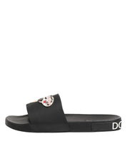 Dolce & Gabbana Black Leather Slides Sandals Beachwear Shoes