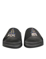 Dolce & Gabbana Black Leather Slides Sandals Beachwear Shoes