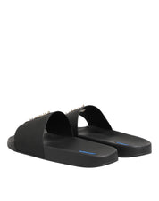 Dolce & Gabbana Black Leather Slides Sandals Beachwear Shoes