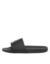Dolce & Gabbana Black Leather Slides Sandals Beachwear Shoes