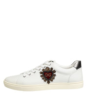 Dolce & Gabbana White Leather Heart Embellished Sneakers Shoes