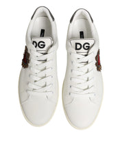 Dolce & Gabbana White Leather Heart Embellished Sneakers Shoes