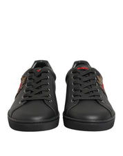 Dolce & Gabbana Black Leather Heart Embellished Sneakers Shoes