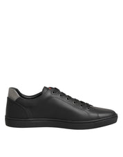 Dolce & Gabbana Black Leather Heart Embellished Sneakers Shoes