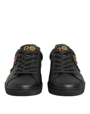 Dolce & Gabbana Black Leather Heart Embellished Sneakers Shoes