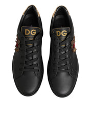 Dolce & Gabbana Black Leather Heart Embellished Sneakers Shoes