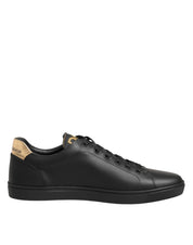 Dolce & Gabbana Black Leather Heart Embellished Sneakers Shoes
