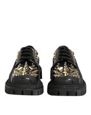 Dolce & Gabbana Black Leather Jeweled Crystals Derby Shoes