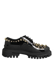 Dolce & Gabbana Black Leather Jeweled Crystals Derby Shoes