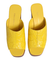 Dolce & Gabbana Yellow Leather Wood Mule Wedge Slides Shoes