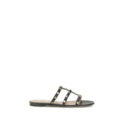 Valentino Garavani Black Calf Leather Bos Taurus Flat Sandals