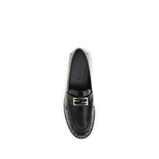 Fendi Black Calf Leather Bos Taurus Slip-On Loafers