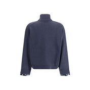 Brunello Cucinelli Blue Fleece Wool Turtleneck