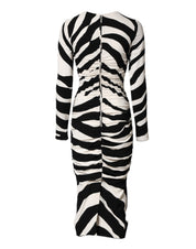 Dolce & Gabbana Black White Zebra Viscose Sheath Midi Dress