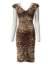Dolce & Gabbana Brown Leopard Sleeveless Sheath Midi Dress