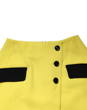 Dolce & Gabbana Yellow Wool Buttoned High Waist Mini Skirt