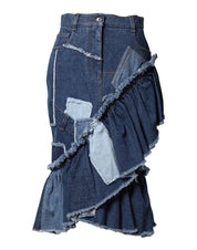 Dolce & Gabbana Blue Patchwork Layered Denim Midi Skirt