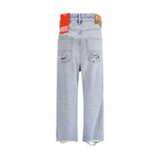 Diesel Light Blue Cotton Relaxed Fit Jeans