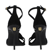 Balmain Black Leather Stiletto Heel Sandals