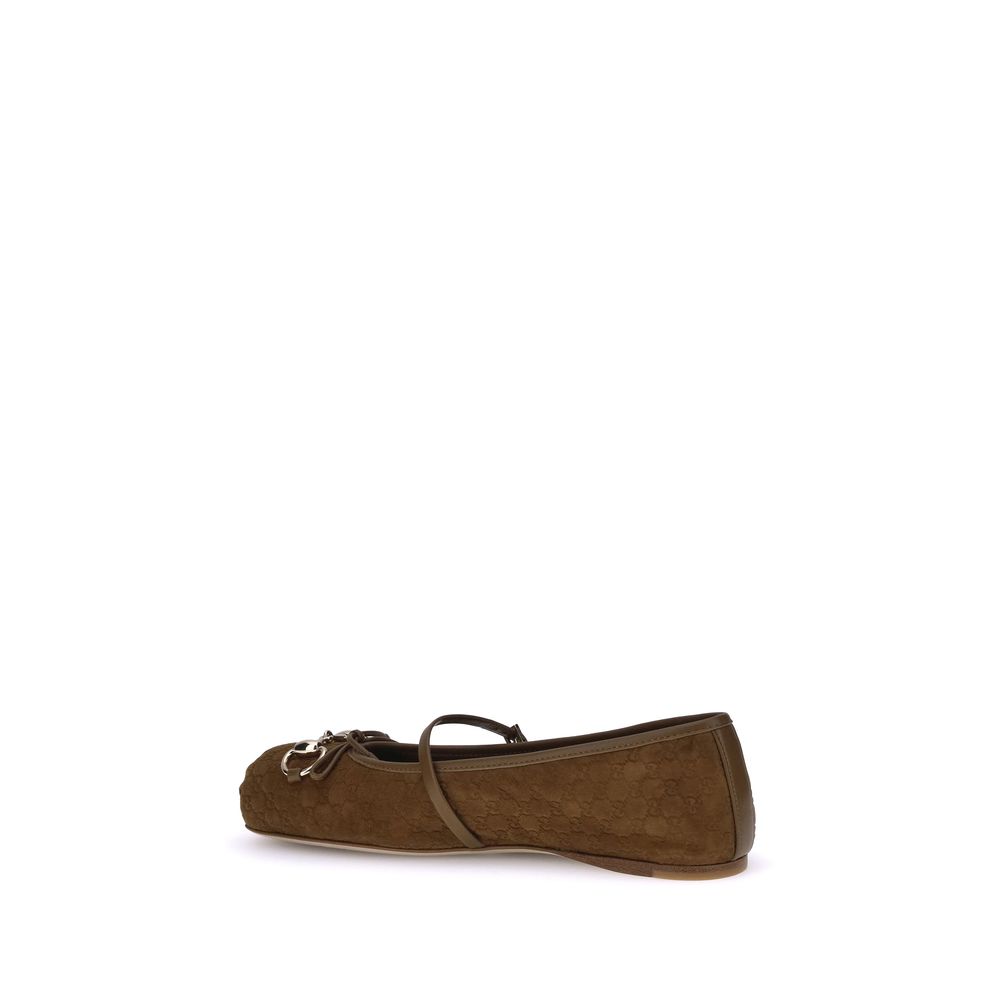 Gucci Brown Calf Leather Bos Taurus Ballet Flats