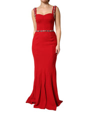 Dolce & Gabbana Red Embellished Sheath Mermaid Gown Dress