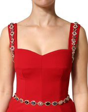 Dolce & Gabbana Red Embellished Sheath Mermaid Gown Dress