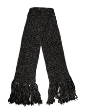 Dolce & Gabbana Black Wool Fringes Neck Wrap Foulard Scarf