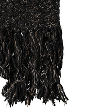 Dolce & Gabbana Black Wool Fringes Neck Wrap Foulard Scarf
