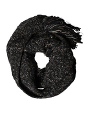 Dolce & Gabbana Black Wool Fringes Neck Wrap Foulard Scarf
