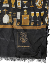 Dolce & Gabbana Black Jazz Club Print Neck Wrap Shawl Scarf