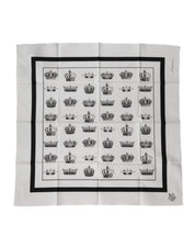 Dolce & Gabbana White Crown Cotton Square Foulard Scarf