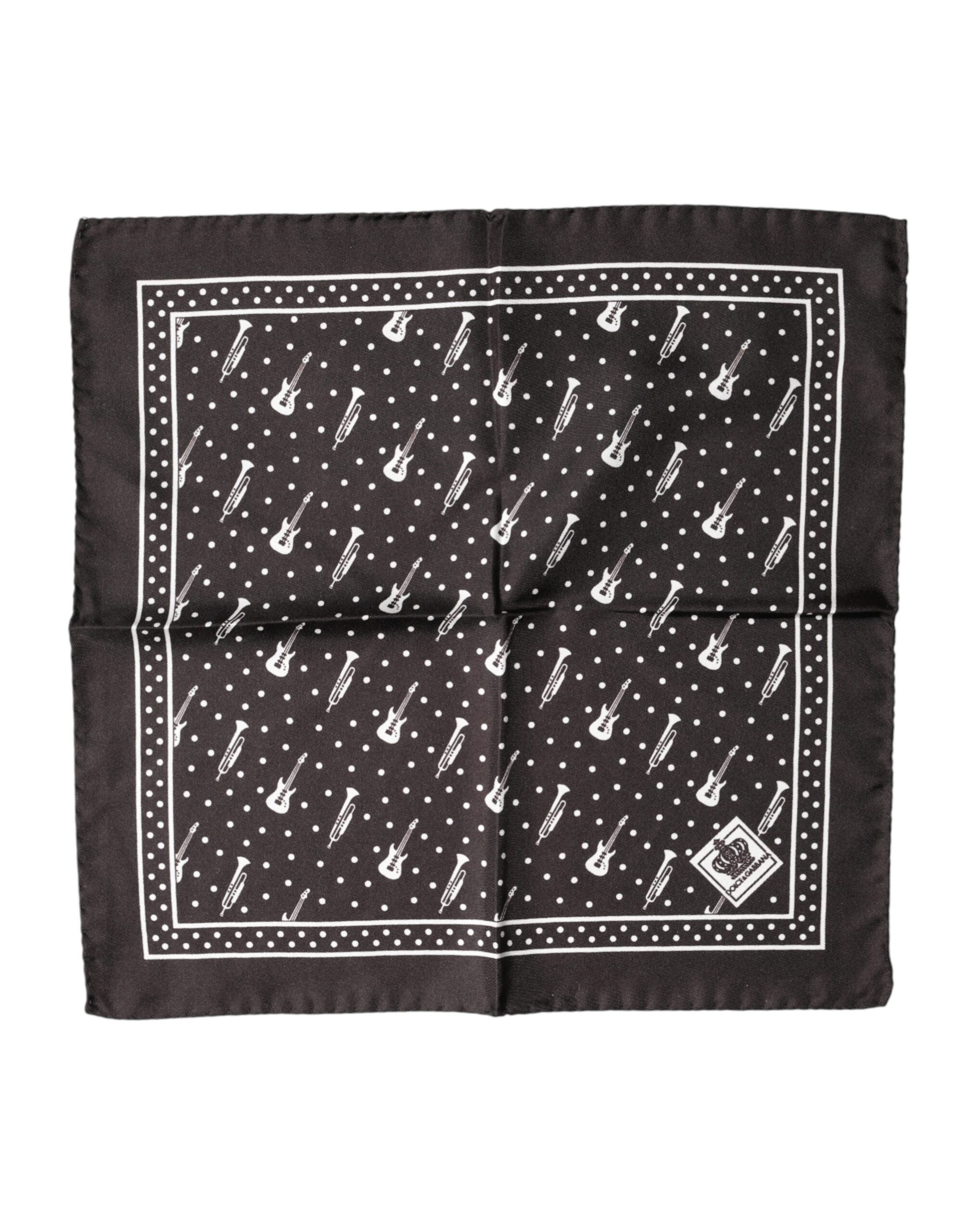 Dolce & Gabbana Black Guitar Trumpet Men Handkerchief Scarf