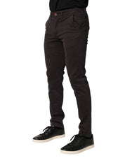 Sun68 Dark Brown Cotton Stretch Skinny Mid Waist Men Trouser Pants