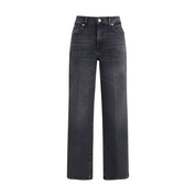 7FOR Black Cotton Straight-Leg Jeans