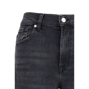 7FOR Black Cotton Straight-Leg Jeans