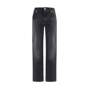 7FOR Black Cotton Straight-Leg Jeans
