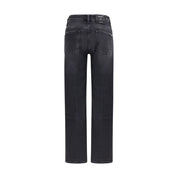 7FOR Black Cotton Straight-Leg Jeans