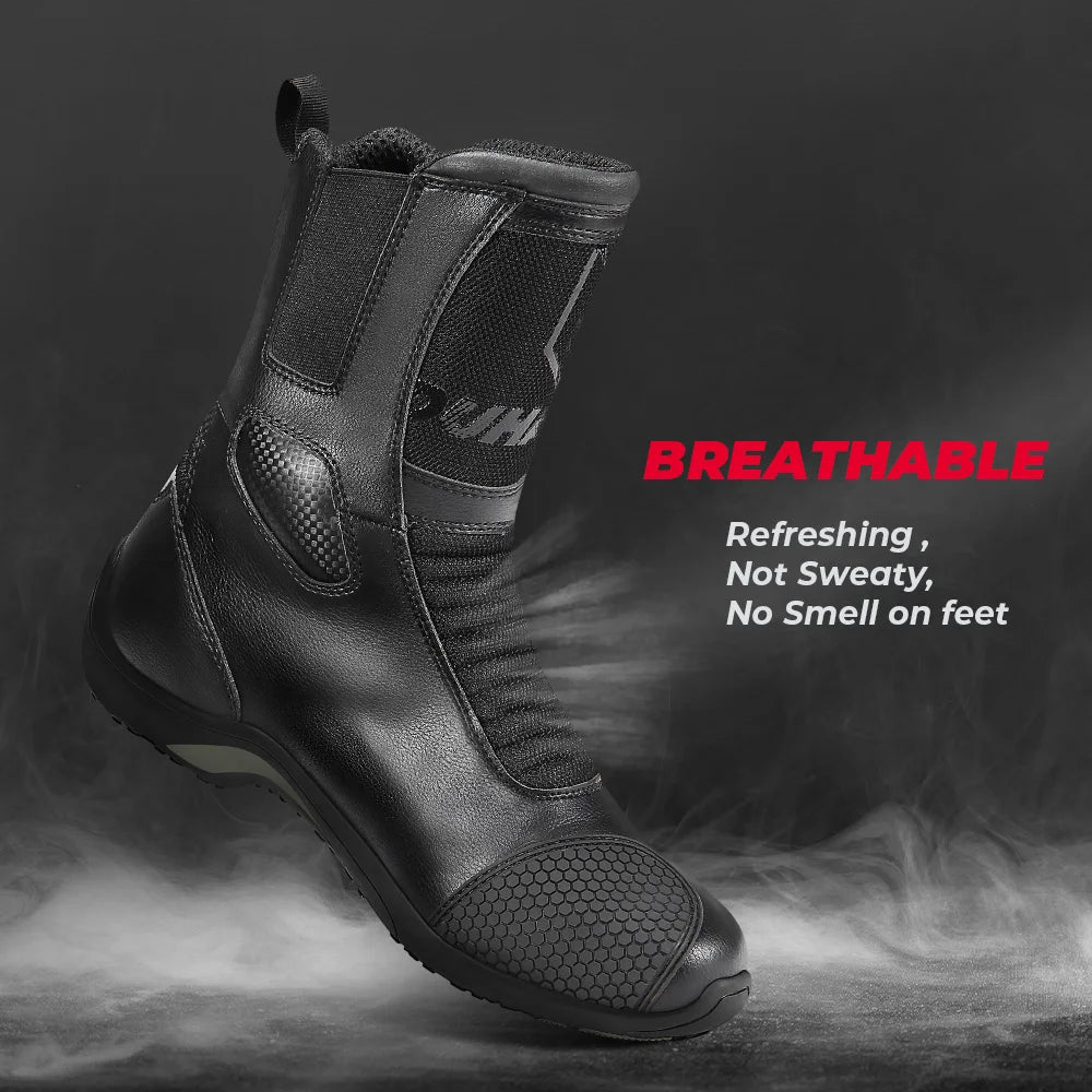 Breathable Mid Calf/Thick Soled Summer Motorcycle Boots