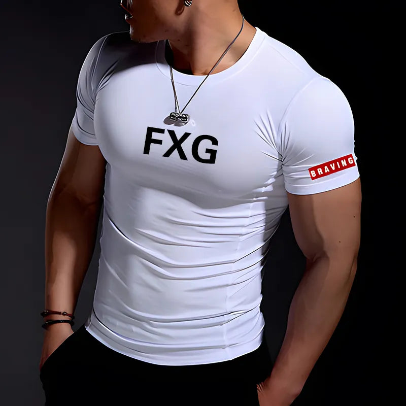 Summerwear Gym Muscle Fitness Clothing Short-Sleeved Quick-Drying Training Running Exercise Stretch Tights Men's Sports T-Shirt.