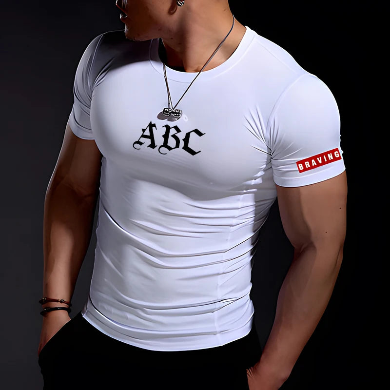 Summerwear Gym Muscle Fitness Clothing Short-Sleeved Quick-Drying Training Running Exercise Stretch Tights Men's Sports T-Shirt.