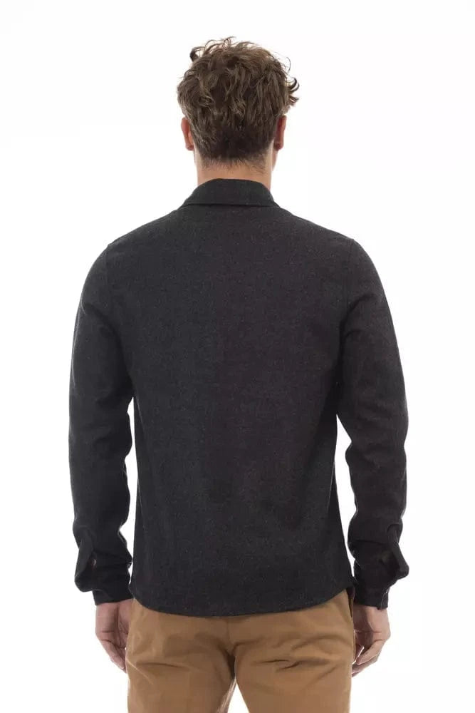 Alpha Studio Shirts Alpha Studio Gray Wool Men Shirt