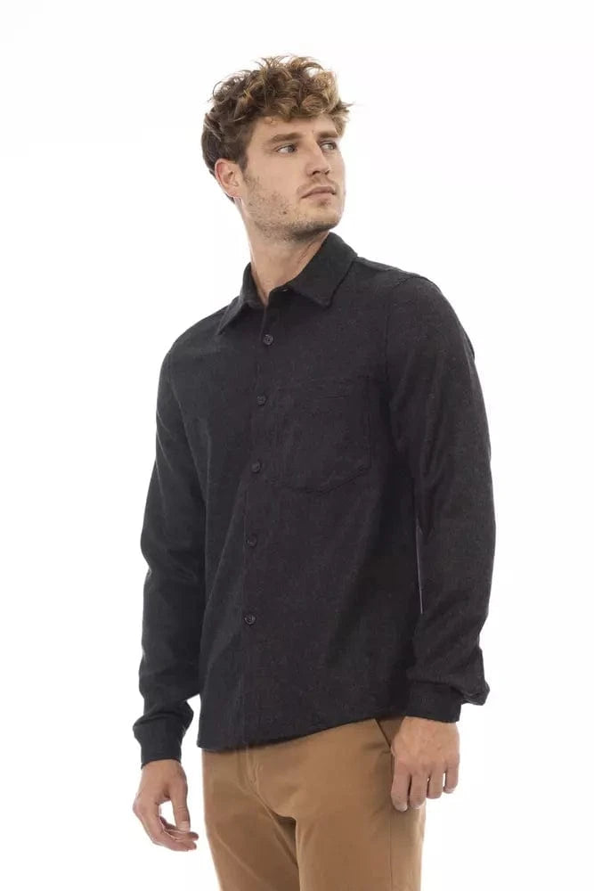 Alpha Studio Shirts Alpha Studio Gray Wool Men Shirt