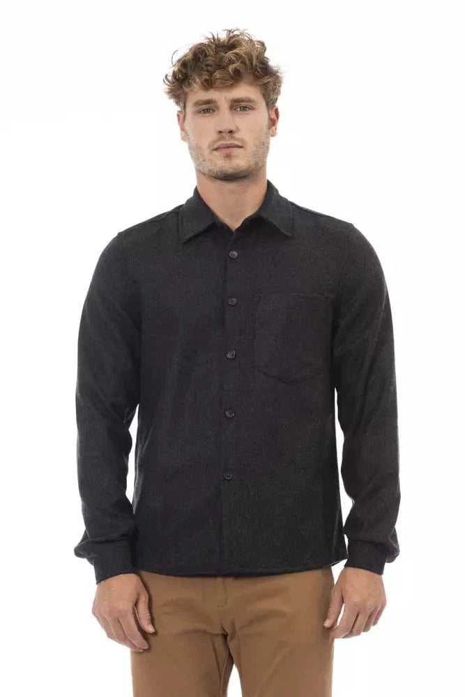 Alpha Studio Shirts Alpha Studio Gray Wool Men Shirt
