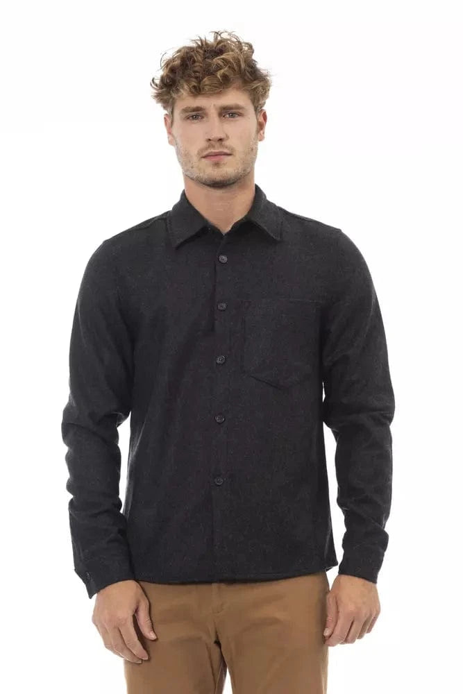 Alpha Studio Shirts Alpha Studio Gray Wool Men Shirt