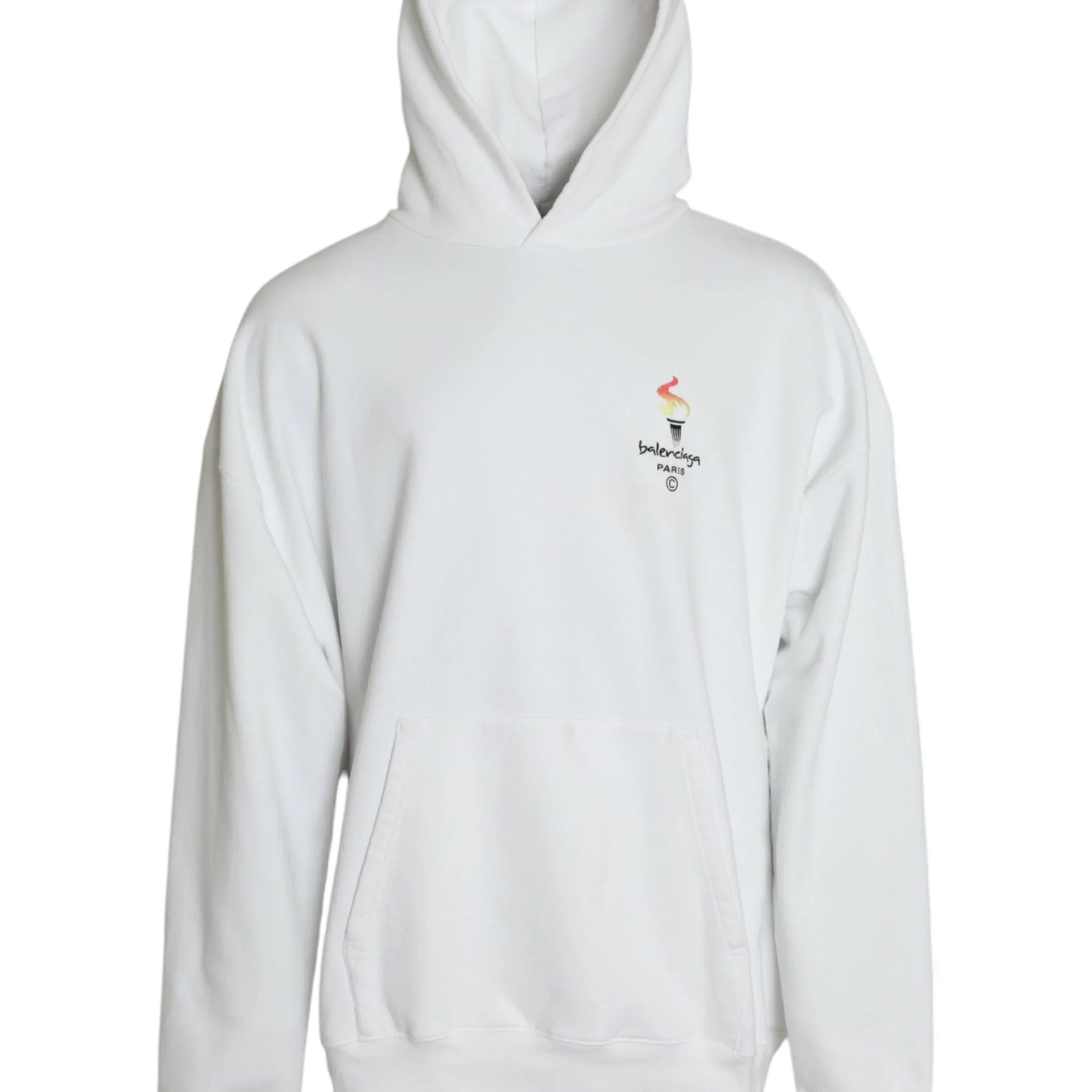 Balenciaga Sweaters S Balenciaga White Cotton Logo Hooded Pullover Sweatshirt Sweater