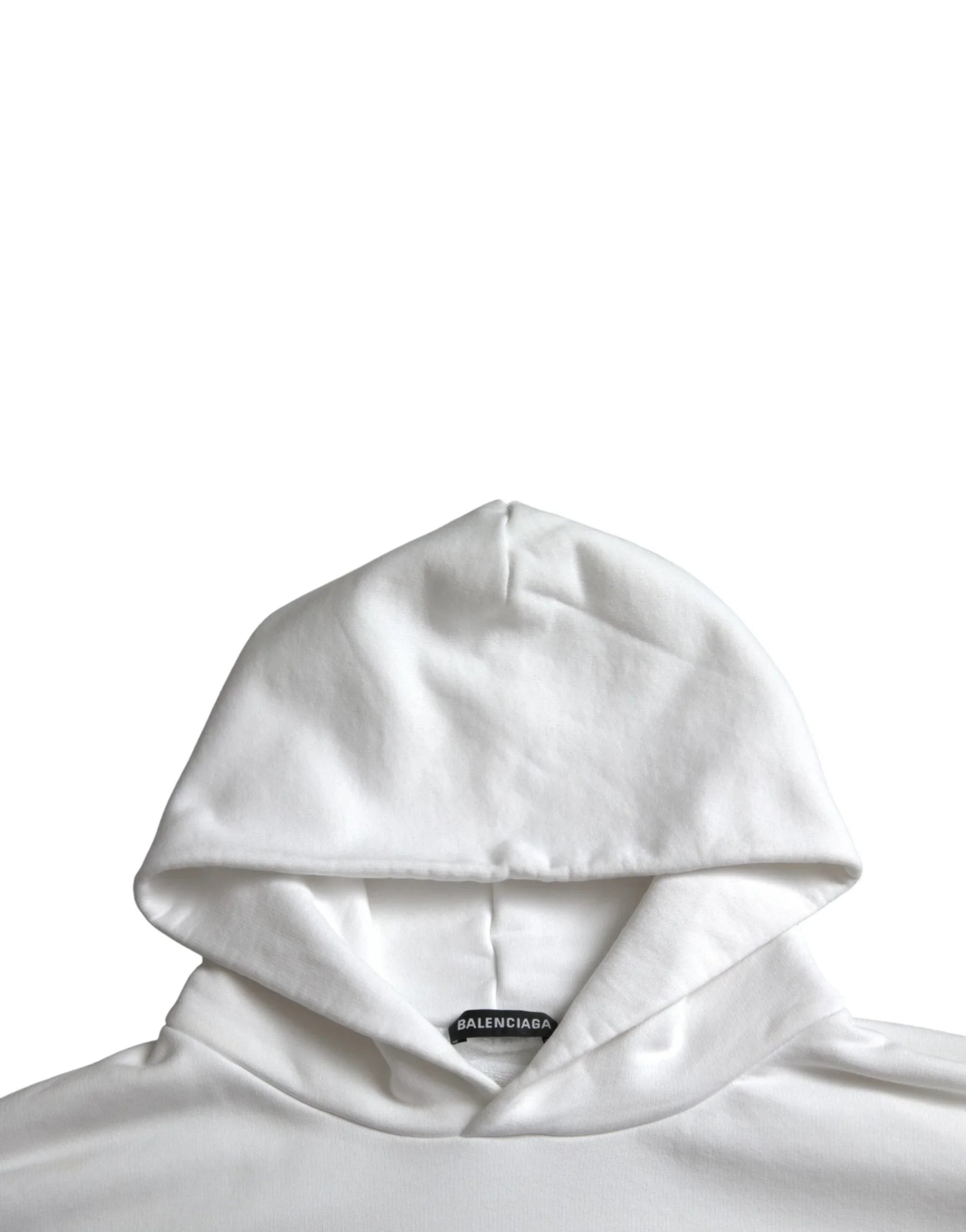 Balenciaga Sweaters S Balenciaga White Cotton Logo Hooded Pullover Sweatshirt Sweater