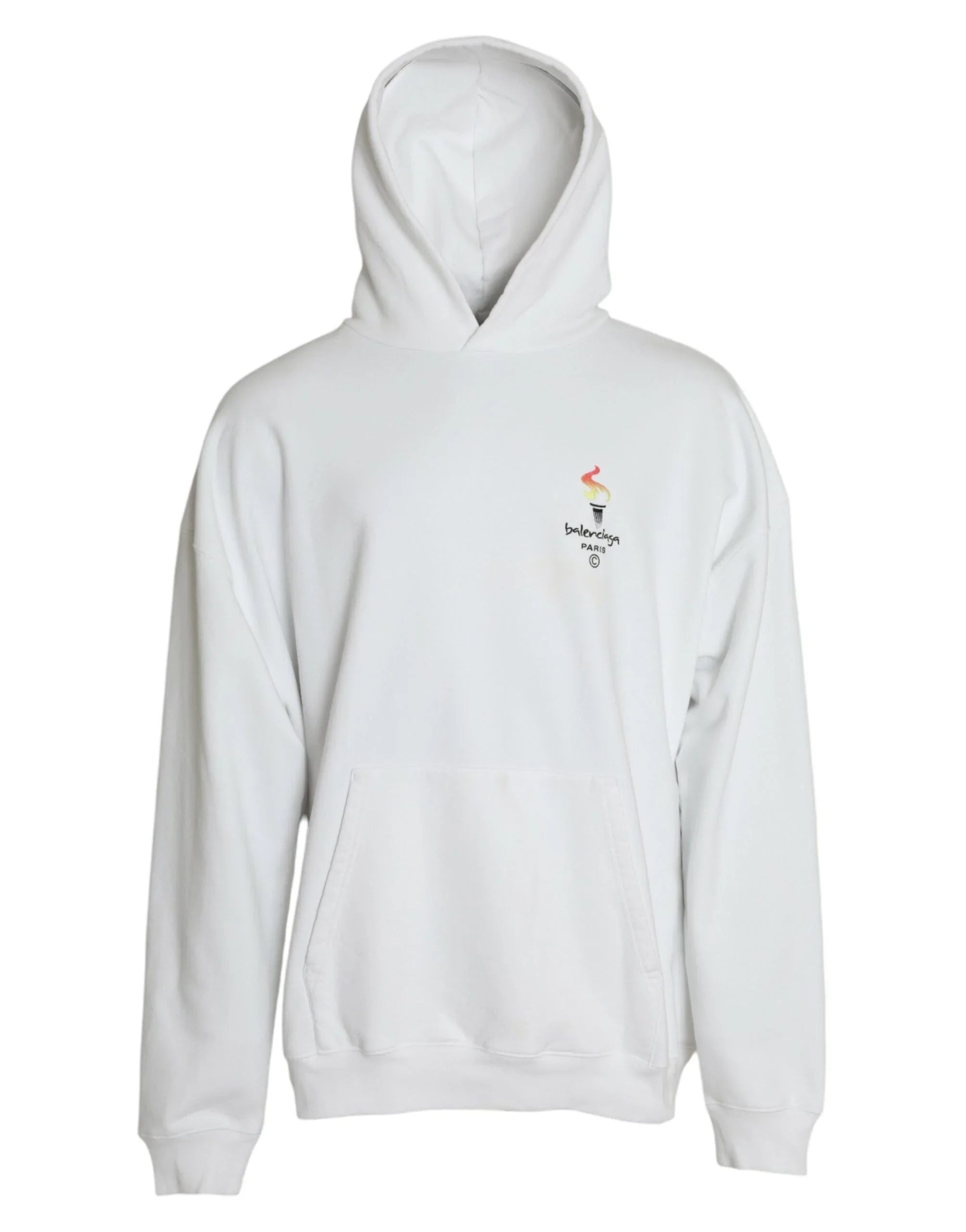 Balenciaga Sweaters S Balenciaga White Cotton Logo Hooded Pullover Sweatshirt Sweater