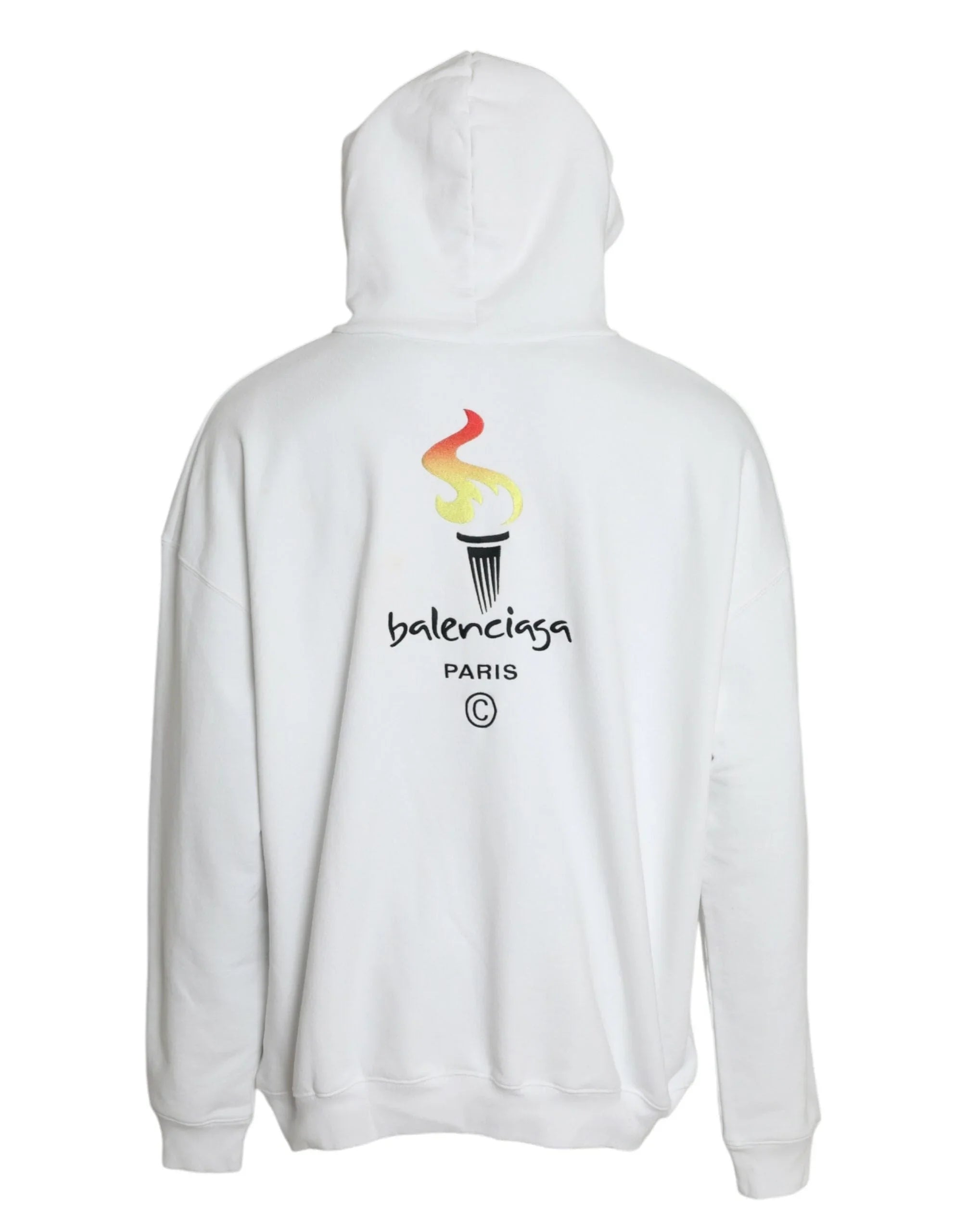 Balenciaga Sweaters S Balenciaga White Cotton Logo Hooded Pullover Sweatshirt Sweater